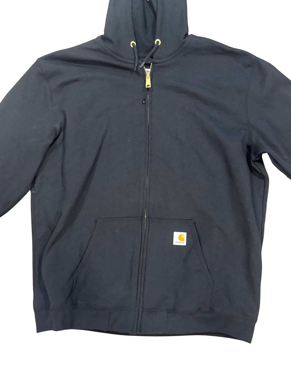 Carhartt Men’s Loose Fit Black Full-Zip Hooded Sweatshirt with Logo Patch